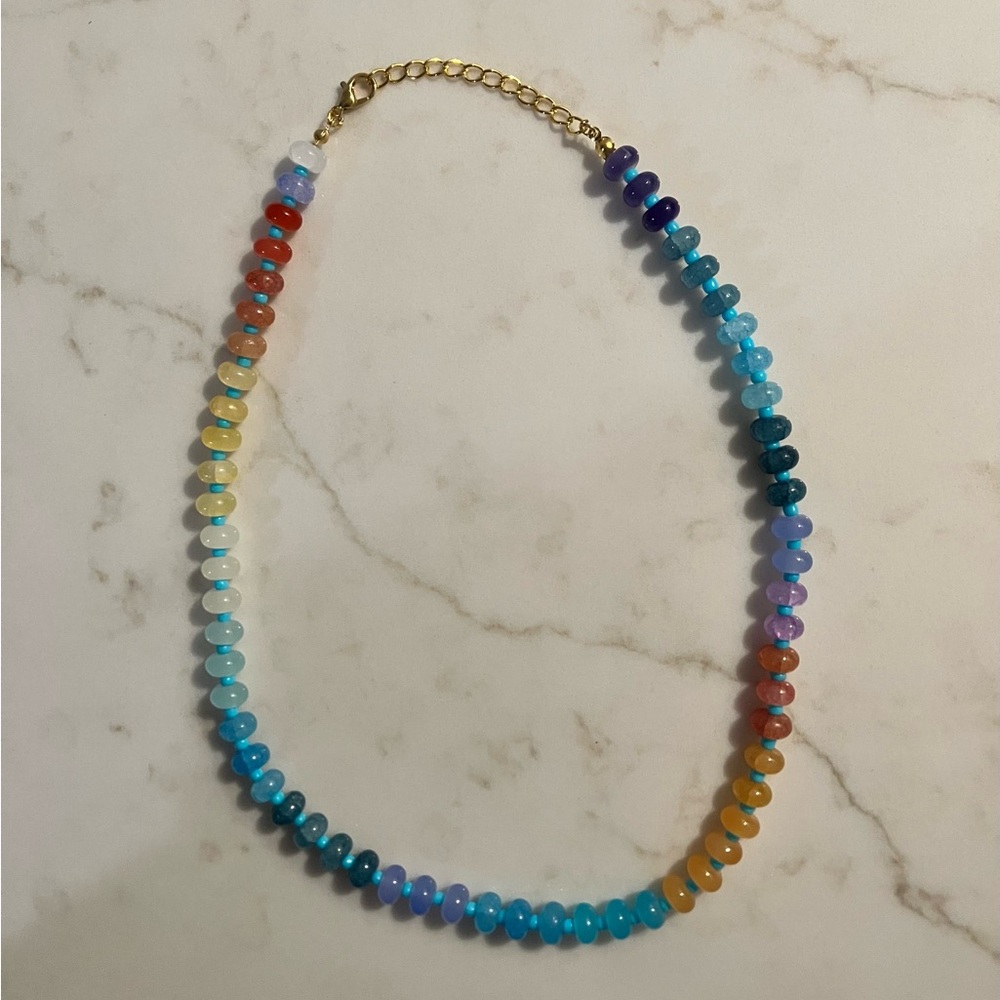 Multicolor Beaded Women's Necklace - Vibrant Rainbow Gemstone Look